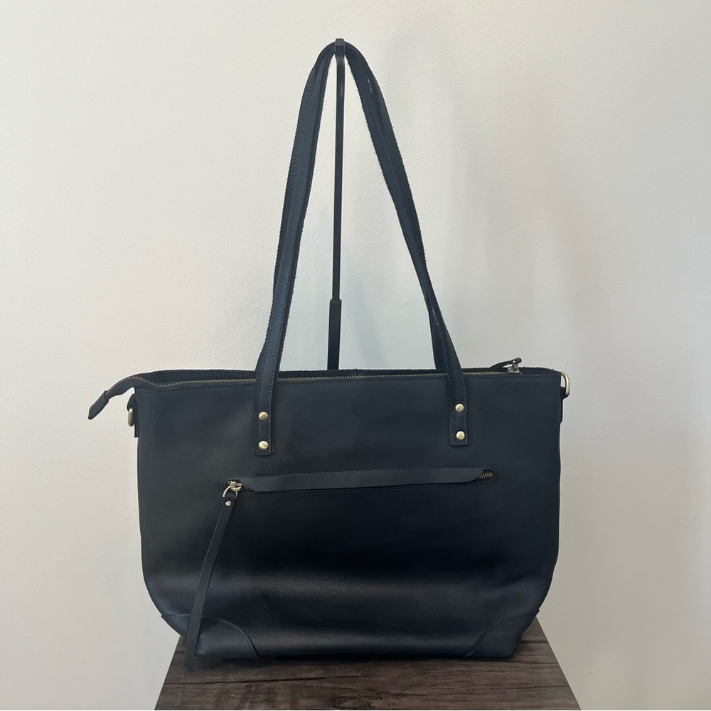 S-Zone  Black Leather Laptop Bag New Without Tags
